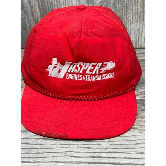 Vintage 90's Jasper Engines & Transmissions Red Snapback Hat Trucker Cap - Picture 2 of 8
